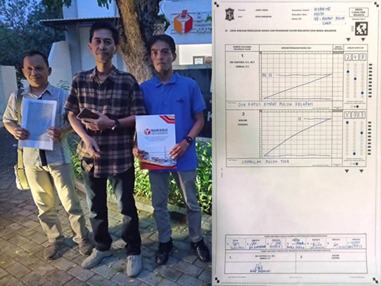 Hariadi usai melaporkan KPPS dan KPU ke Bawaslu Surabaya