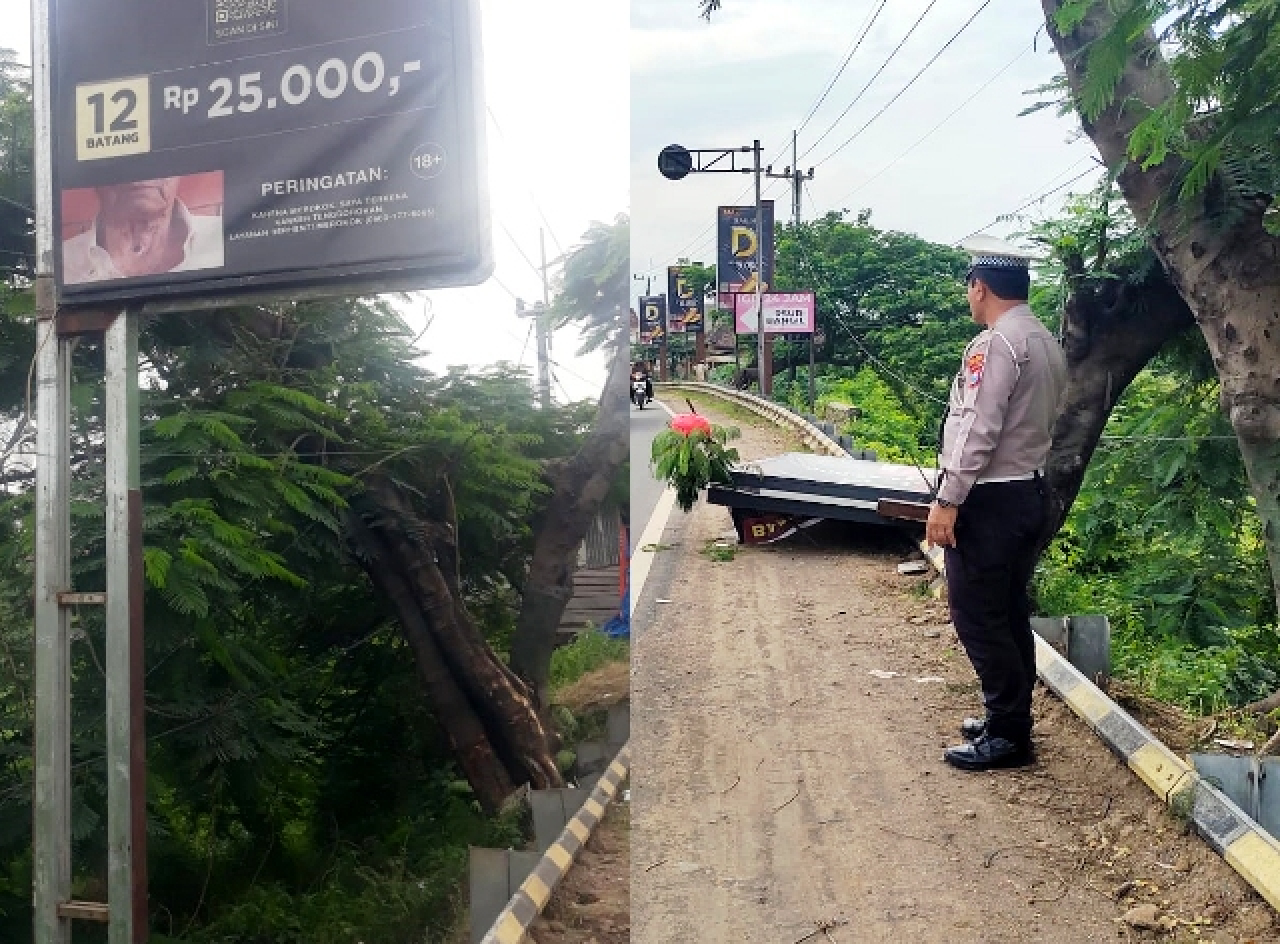 IPDA Aries Setiyandono SH di lokasi reklame roboh.