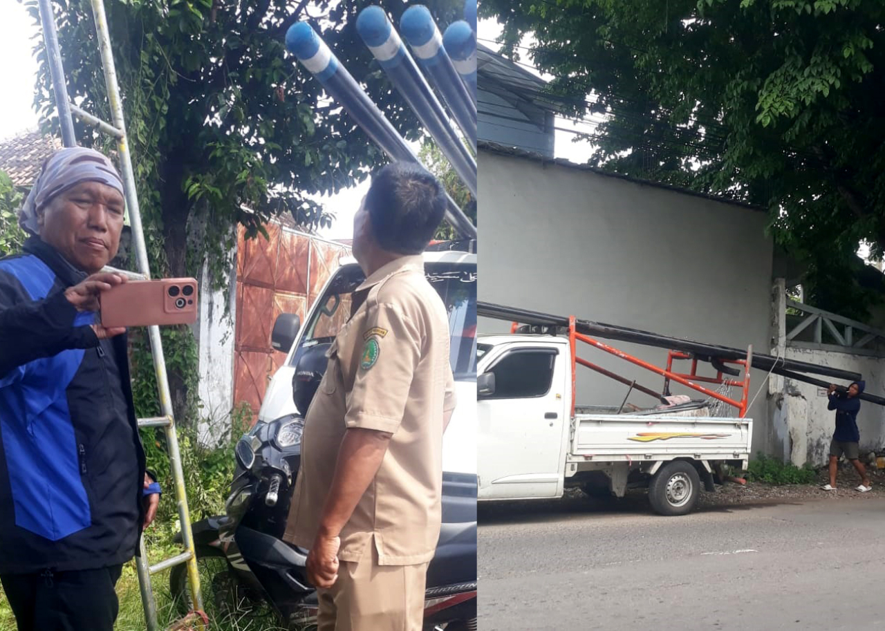 Petugas Kelurahan Gentong saat menanyakan izin pemasangan baru tiang wifi di Jl. Kyai Sepuh, Kota Pasuruan, 31 Desember 2025.