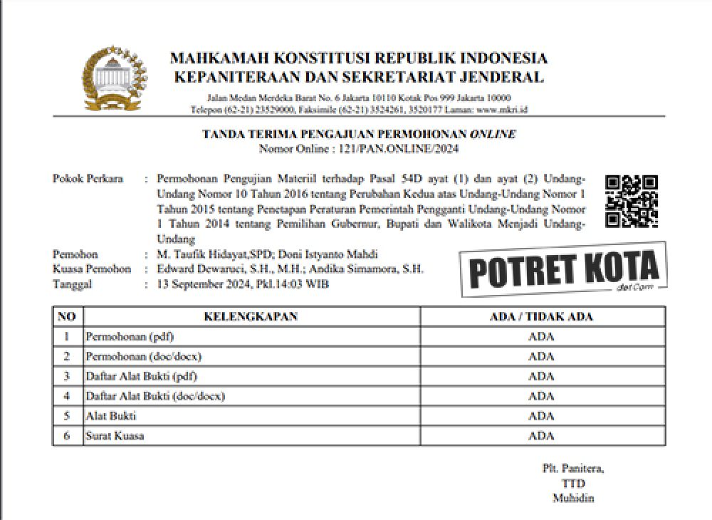 Pemohon Uji Materi Minta Suara Sah DPT yang Tidak Hadir di TPS Masuk Hitungan Kotak Kosong