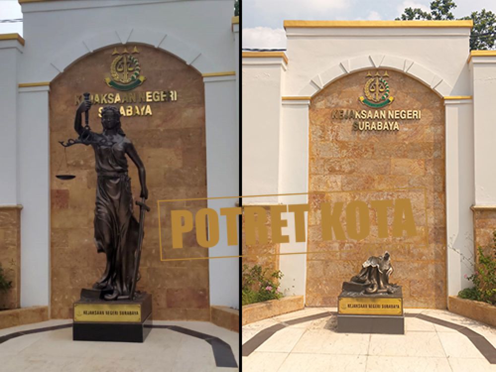 Icon Patung Dewi Keadilan Kejari Surabaya Rusak