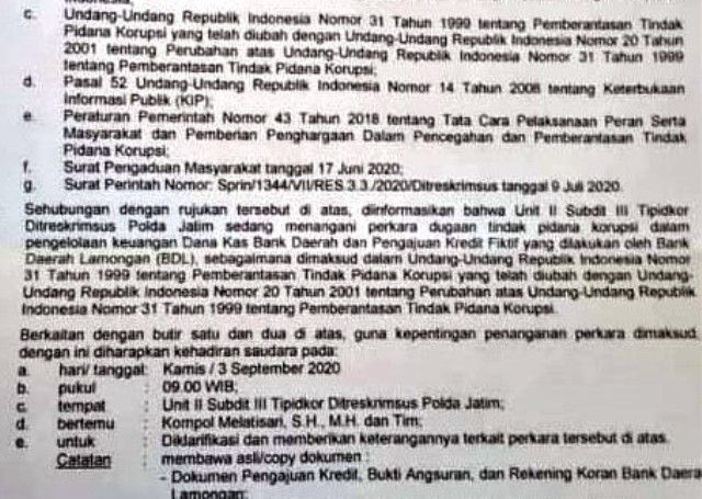 Polda Jatim Periksa Korupsi Bank Daerah Lamongan